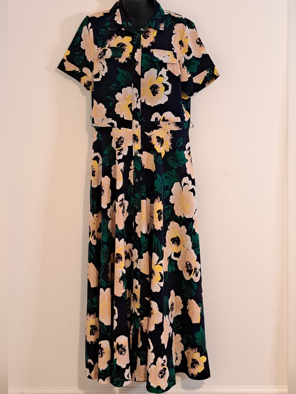 Banana Republic Floral Tie-Waist Midi Dress Missing Belt Misses Large - Picture 5 of 12